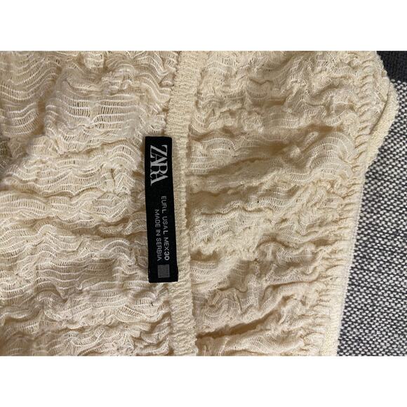 ZARA Women’s M Puff Sleeve Crop Top Cream Off-Shoulder Textured Cotton Blend - Picture 3 of 6